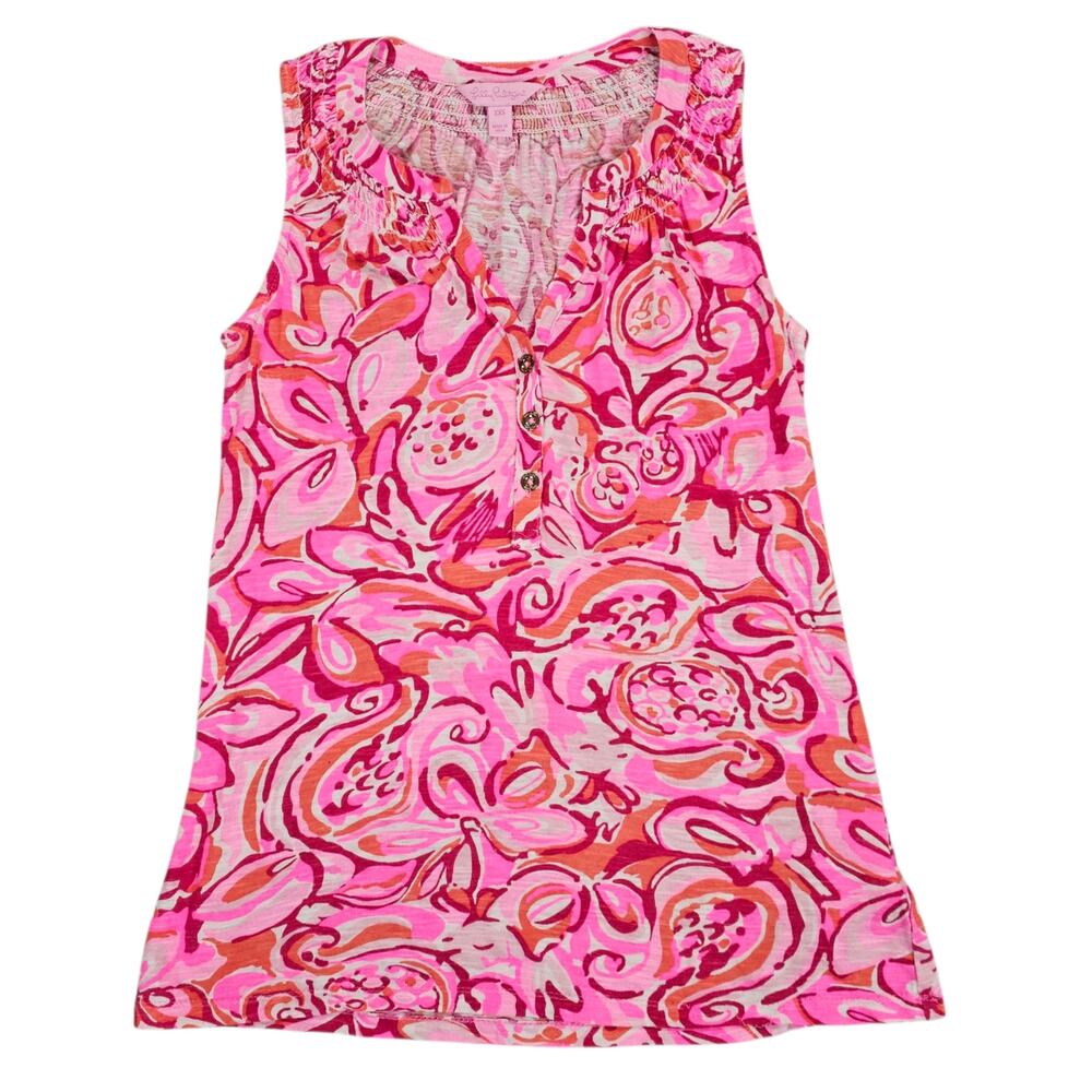 Lilly Pulitzer Shirt Womens Size XXS Pink Pout Mango Salsa Essie Tank Top Preppy
